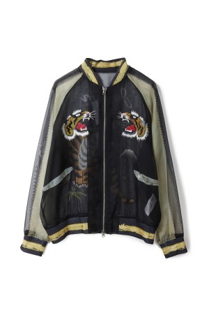 Skeleton Printed Souvenir Jacket - Black(Stripe) (26-1106)