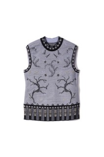 Layered Jacquard Sleeveless Knit Top  - BLACK (MM26SS-KN088)