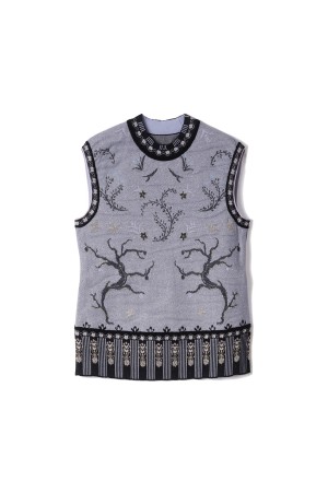 Layered Jacquard Sleeveless Knit Top  - BLACK (MM26SS-KN088)