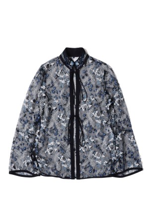 Tulle Lace Stand Collar Shirt - NAVY (MM26SS-SH112)