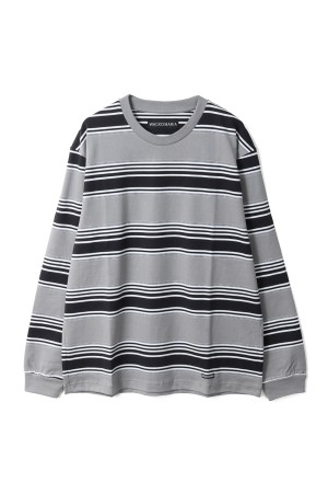 STRIPED CREW NECK LONG SLEEVE T-SHIRT ( TYPE-3 ) / GRAY (26SSE-WMT-LT03)