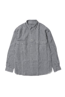 ROLL UP LINEN GINGHAM CHECK SHIRT / BLACK (PC-016-3978)