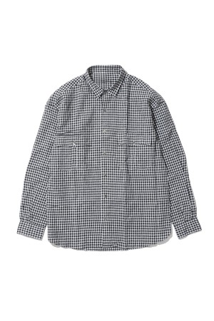 ROLL UP LINEN GINGHAM CHECK SHIRT / BLACK (PC-016-3978)