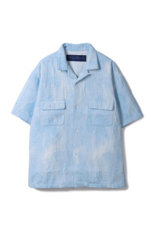 PAINTED SASHIKO WATERCOLOR KAIKIN SHIRT / LIGHT BLUE (PC-059-3821)