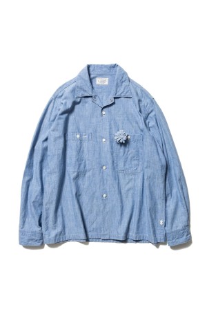 Open Collar Chambray with Flower - Indigo (U26S-11-0003)