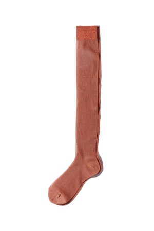 Sheer Rame Rib High Socks - Brown