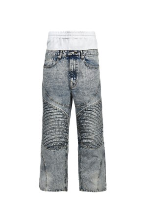 LAYERED BIKER DENIM PANTS - INDIGO (BR26SS-P1016)