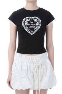 LACE HEART PRINTING TOP - BLACK (BESPTS001BKF)