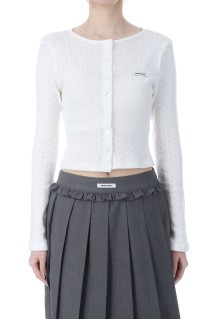 HEART BUTTON EYELET CARDIGAN  - WHITE (BESPCD001WTF)