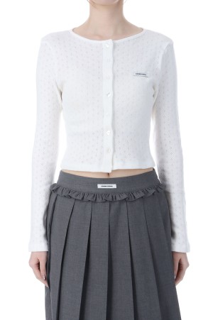 HEART BUTTON EYELET CARDIGAN  - WHITE (BESPCD001WTF)