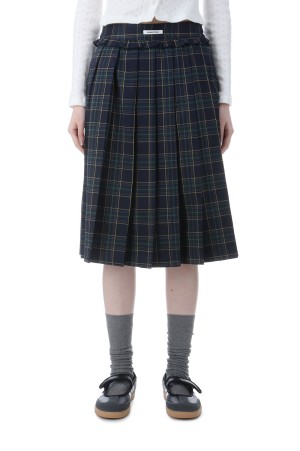 CHECK FRILL PLEATS MIDI SKIRT  - NAVY (BDSPSK003NYS/M )