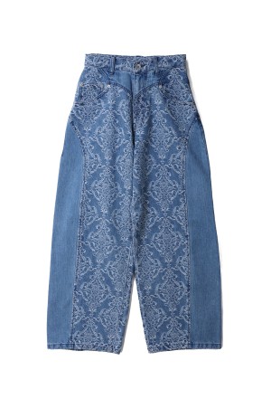 DAMASK-JACQUARD DENIM CURVE-FIT HIGH-RISE JEANS - INDIGO DAMASK (FTC262-0601A)