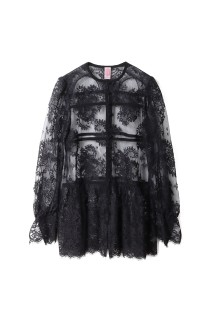 LACE GATHERED BLOUSE - BLACK (FTC262-0107)
