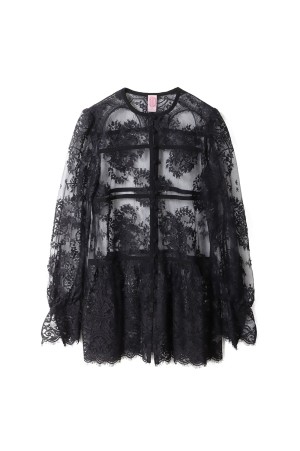 LACE GATHERED BLOUSE - BLACK (FTC262-0107)