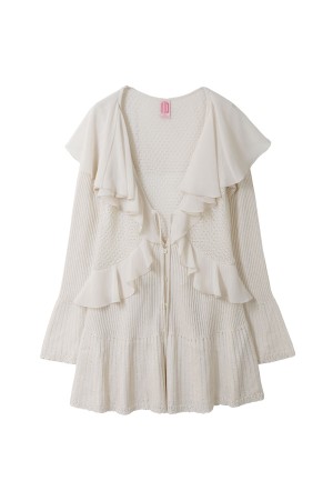 LACE KNIT LONGLINE CARDIGAN - ECRU (FTC262-0701)