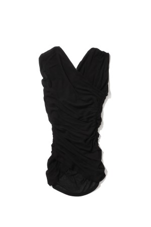 SHEER GATHERED SLEEVELESS TOP - BLACK (FTC262-0407)