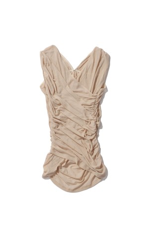 SHEER GATHERED SLEEVELESS TOP - BEIGE (FTC262-0407)