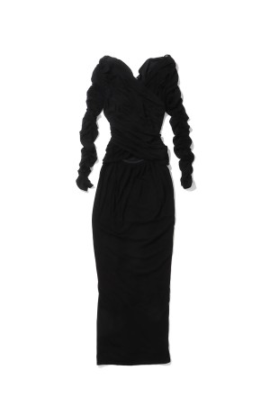 SHEER GATHERED DRESS - BLACK (FTC262-0409)