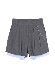 seam frayed dropped chain culottes pants - Gray (TD-26SS-PT54)