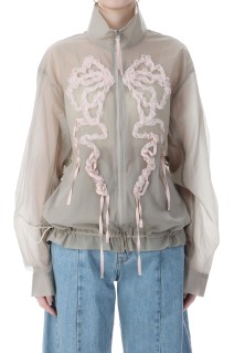 ribbon tulle embroiderey wind breaker - Khaki (TD-26SS-JK51)
