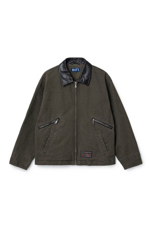 Leather Collar Work Jacket - Olive