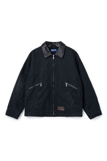 Leather Collar Work Jacket - Black