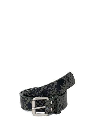 Python Printed Leather Belt - Olive