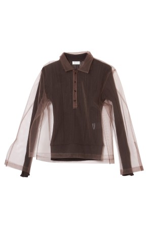Long Sleeve Tulle Polo Knit - Brown (CK-26073)
