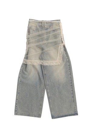 Tulle Skirt Layered Denim - BLUE (31261465603)