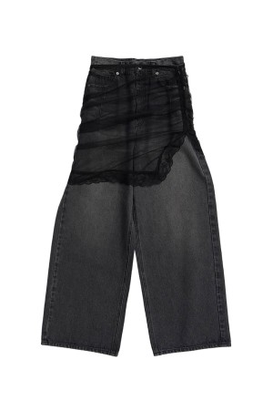 Tulle Skirt Layered Denim - BLACK (31261465603)