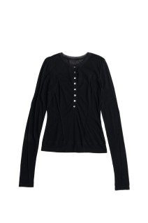 Henley Neck Sheer Top - BLACK (21261415204)