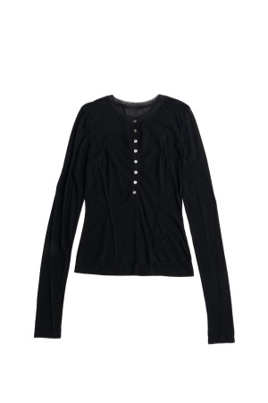 Henley Neck Sheer Top - BLACK (21261415204)
