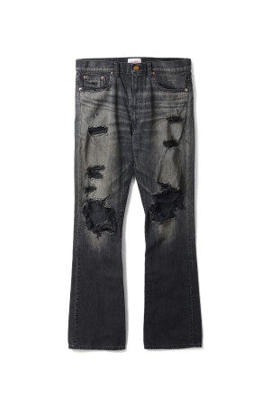 Distressed Slim Bootcut Jeans - BLACK (G16PT040)