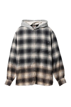 Distressed Hooded Checked Shirt - BLACK (G16SH051)