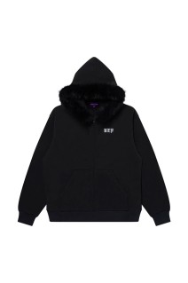 3 LETTER OE FUR HOODED ZIP HOODIE - BLACK (BEPSS26CS10)