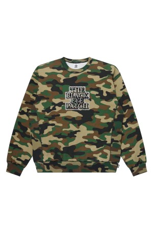 RHINESTONED OG LABEL CREW SWEAT - WOODLAND CAMO (BEPSS26CS16)