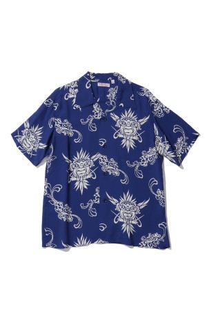 TIKI S/S RAYON HAWAIIAN SHIRT - NAVY (SS39611)