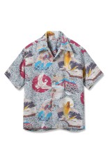 JAPANESE QUAINT DESIGN S/S RAYON HAWAIIAN SHIRT - GRAY (SS39614 )