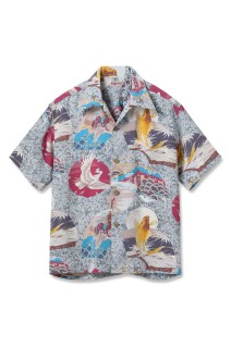 JAPANESE QUAINT DESIGN S/S RAYON HAWAIIAN SHIRT - GRAY (SS39614 )