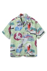JAPANESE QUAINT DESIGN S/S RAYON HAWAIIAN SHIRT - GREEN (SS39614 )