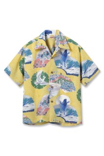 JAPANESE QUAINT DESIGN S/S RAYON HAWAIIAN SHIRT - YELLOW (SS39614 )