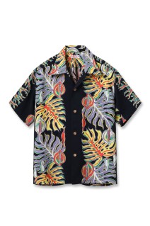 MONSTERA BORDER S/S RAYON HAWAIIAN SHIRT - BLACK (SS39622 )