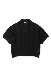 MESH KNIT SKIPPER POLO SHIRT - BLACK (YK26SS01298S)