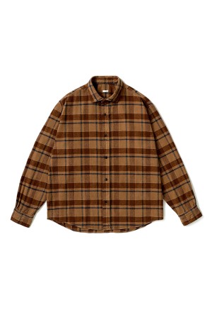 Vintage Cotton Silk Nep Twill Check Shirts - BROWN (26AAP-02-07)