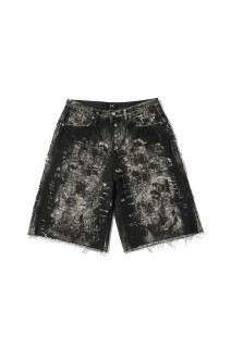HARD WASHED DESTROYED DENIM SHORTS - BLACK (TC26PT1202)