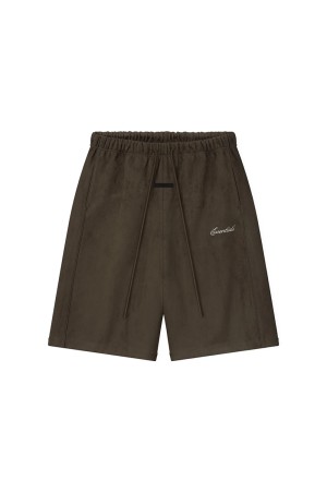 Suede Fleece Signature Relaxed Sweatshort W/ Piping - BROWN (160SP264892F)