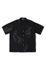 ORIGINAL PRINTED OPEN COLLAR SHIRTS (ANIMAL DRAWING) Short-sleeve / BLACK (261OJ-SH22)