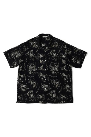 ORIGINAL PRINTED OPEN COLLAR SHIRTS (PALM TREE) Short-sleeve / BLACK (261OJ-SH23)