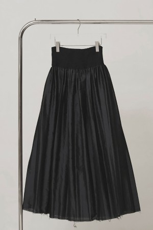 Silky Waist Shirring Skirt - BLACK (12620802)