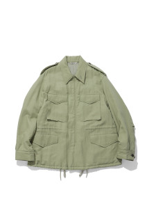 BRUSHED SILK LINEN SATIN PADDED MILITARY BLOUSON - LIGHT KHAKI (A26AB04SS)